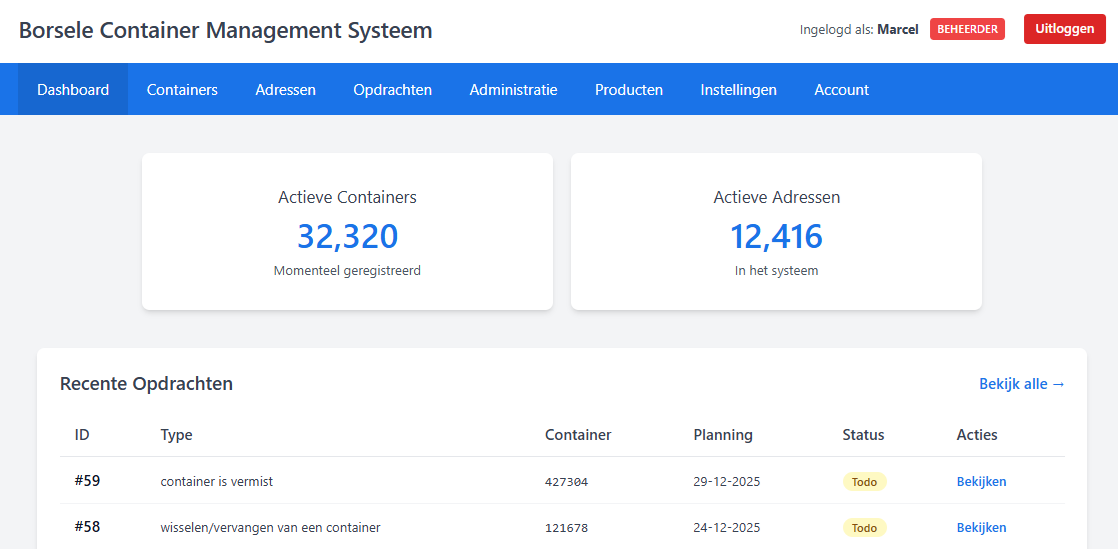 Demo Container Management Systeem